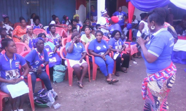 Otiko Djaba addressing some women group in a town hall meeting