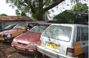 Some of the abandoned cars at the BA Police headquarters