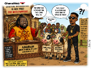 Ajagurajah requests two cows from Criss Waddle for spiritual intervention