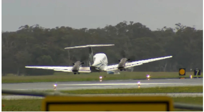 The plane made a successful wheels-up emergency landing in Newcastle, Australia