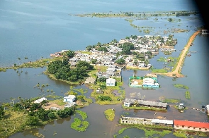 An overhead shot of some of the flooded places after the Akosombo spillage