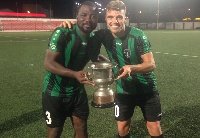 Rahim Ayew celebrating after winning the Gibraltarian Super Cup with FC Europa
