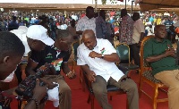 President Mahama having a discussion with some people at the at the inauguration of the newly constr