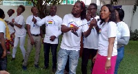 Mrs. Mensah, Borax and others performing to Mr. Politician song at the IEA Garden.