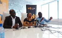 Yvonne flanked by Odame Yeboah (L) and Attoh at the media briefing