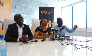 Yvonne flanked by Odame Yeboah (L) and Attoh at the media briefing