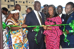 Justice KwasiAnin-Yeboah assisted by Nii Dr Ayi-Bonte II (left) and Mrs Elizabeth Sackey