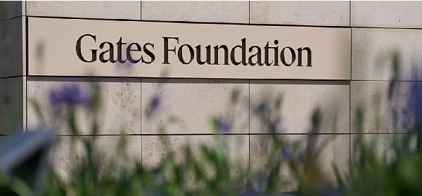 The Gates Foundation campus sign is seen on April 30, 2025, in Seattle.