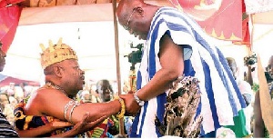 President Akufo-Addo being welcomed by Nene Sakitey II, Chief of Krobo Odumase
