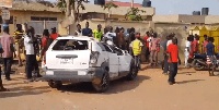 The victim knocked down the robbers with his vehicle