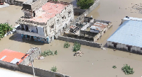 An aerial view of the floodwater after a heavy downpour in Mogadishu, Somalia