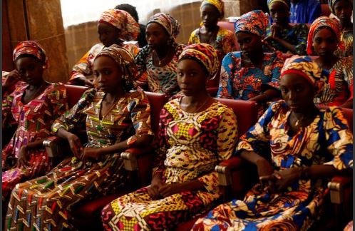 Some of the 21 Chibok school girls who were released recently.