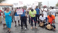 Workers at the La Palm Royal Beach Hotel in Accra demonstrating in front of the hotel