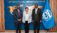 L-R: BoG Governor Dr Asiama, IMF boss Kristalina Georgieva and Finance Minister Dr Ato Forson