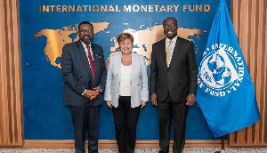 L-R: BoG Governor Dr Asiama, IMF boss Kristalina Georgieva and Finance Minister Dr Ato Forson L-R: BoG Governor Dr Asiama, IMF boss Kristalina Georgieva and Finance Minister Dr Ato Forson