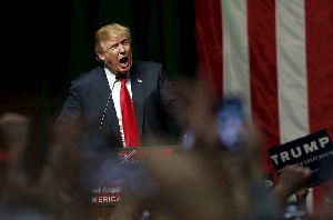 Donald Trump Addresses The Crowd During A Campaign Rally In Grand Rapids, Michigan