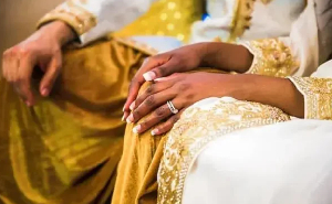 A couple during a wedding ceremony