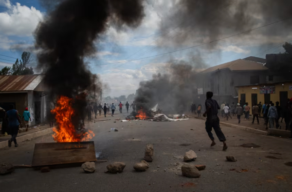 People protest in the streets of Arusha, Tanzania during its election