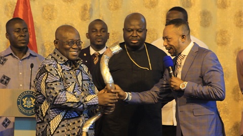 Prophet Isaac Owusu-Bempah presenting 'horn of strength' to President Akufo-Addo