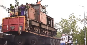 One of the trains being transported