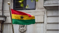The Ghana flag hoisted on a pole in the City of London