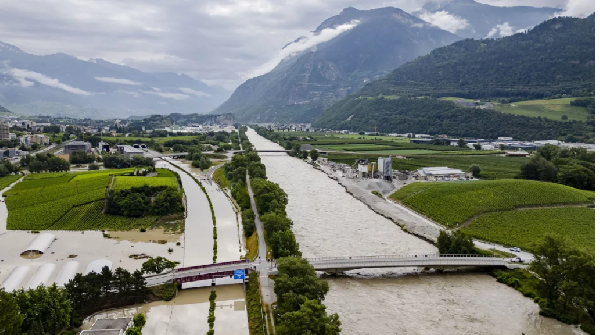 The Rhone river overflows the A9 motorway following storms that caused major flooding