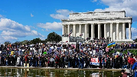 Protesters gathered in front of the Lincoln Memorial in Washington DC