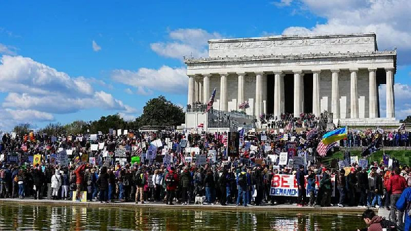 Protesters gathered in front of the Lincoln Memorial in Washington DC