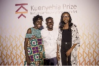 Winner in the middle; Yaw Owusu with runners up Comfort Arthur and Rosemary Damalie