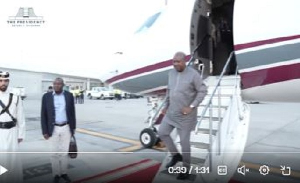 President John Mahama steps off the Qatar Airways Executive Jet provided by the State of Qatar President John Mahama steps off the Qatar Airways Executive Jet provided by the State of Qatar