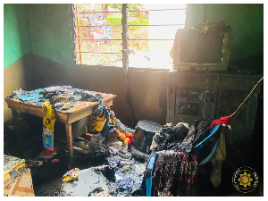 Photo of the aftermath of room damaged in Ekumfi Esikumah fire incident