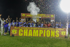 Police Ladies players celebrating their Women's Premier League title triumph