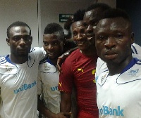 Bright Adjei, first from right with Ghana captain Asamoah Gyan
