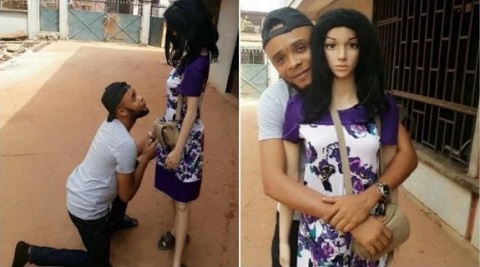 Man was spotted on one knee as he proposed to a mannequin doll he dressed up like a girlfriend