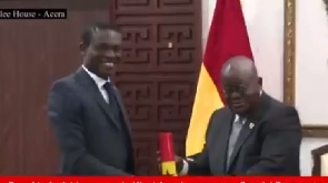 Kissi Agyebeng greets President Akufo-Addo after taking oath of office in August 2021 | File photo