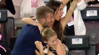 David Beckham and his family celebrating Messi's winning goal