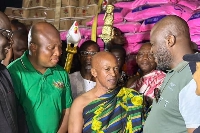 Ibrahim Mahama in a handshake with the chief as Okudzeto Ablakwa looks on