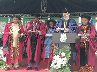 The leadership of the school addressing the new graduands
