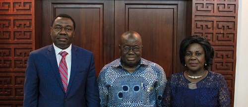 L-R Dr Olumuyiwa Bernard Aliu, President Akufo-Addo and Cecilia Dapaah
