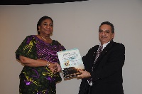 First Lady Rebecca Akofo-Addo receiving the Cedar of Lebanon from Lion Raja