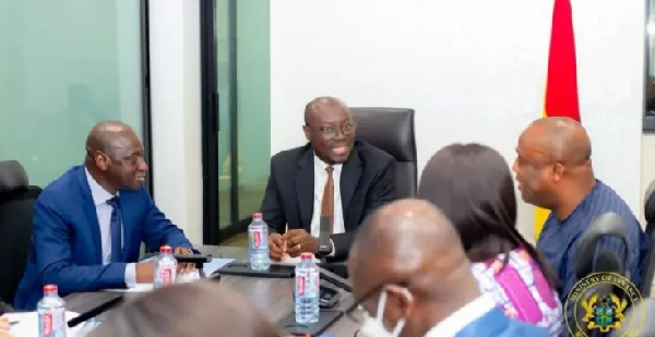 Minister of Finance, Dr. Ato Forson [M] in a meeting with senior officials of the ministry