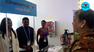 Deputy Minister of Works and Housing, Gizella Tetteh-Agbotui at the GhanaWeb stand