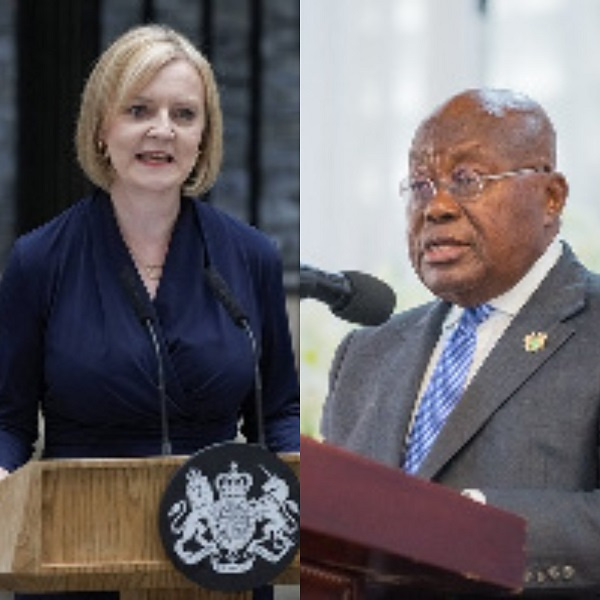 Liz Truss (left), President Nana Addo Dankwa Akufo-Addo (right)