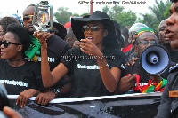 Yvonne Nelson addressing the gathering during the demostration