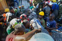 Rescue missions happening around the building collapse in Nairobi