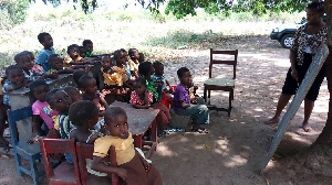 School children learn in the open
