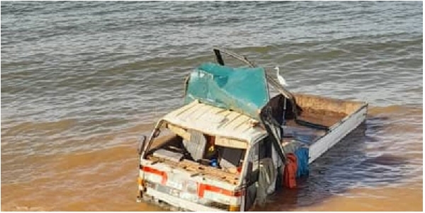 The truck that plunged into Lake Victoria in Namayingo District, killing three people