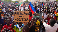Nigeriens march in support of coup leader Gen. Abdourahmane Tchiani in Niamey, Niger, July 30, 2023