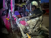 KIA Grandbird bus at accident scene
