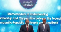 Ethiopia's Prime Minister Abiy Ahmed (L) with Somaliland's President Muse Bihi in Addis Ababa